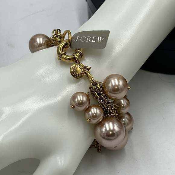 J. Crew Beige Faux Pearl & Gold Tone Chain Fringe Tassel Bracelet - Picture 11 of 12